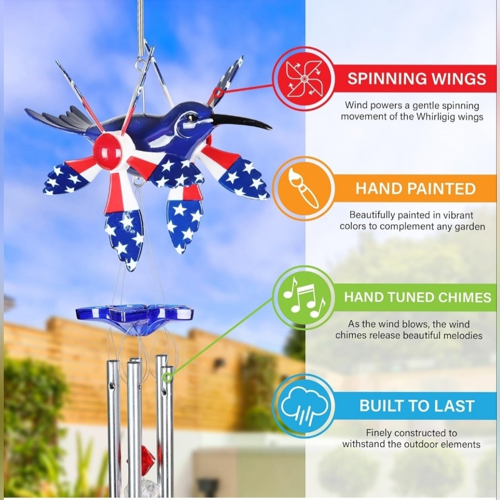 Patriotic Hummingbird Wind Chime - Picture 4 of 13